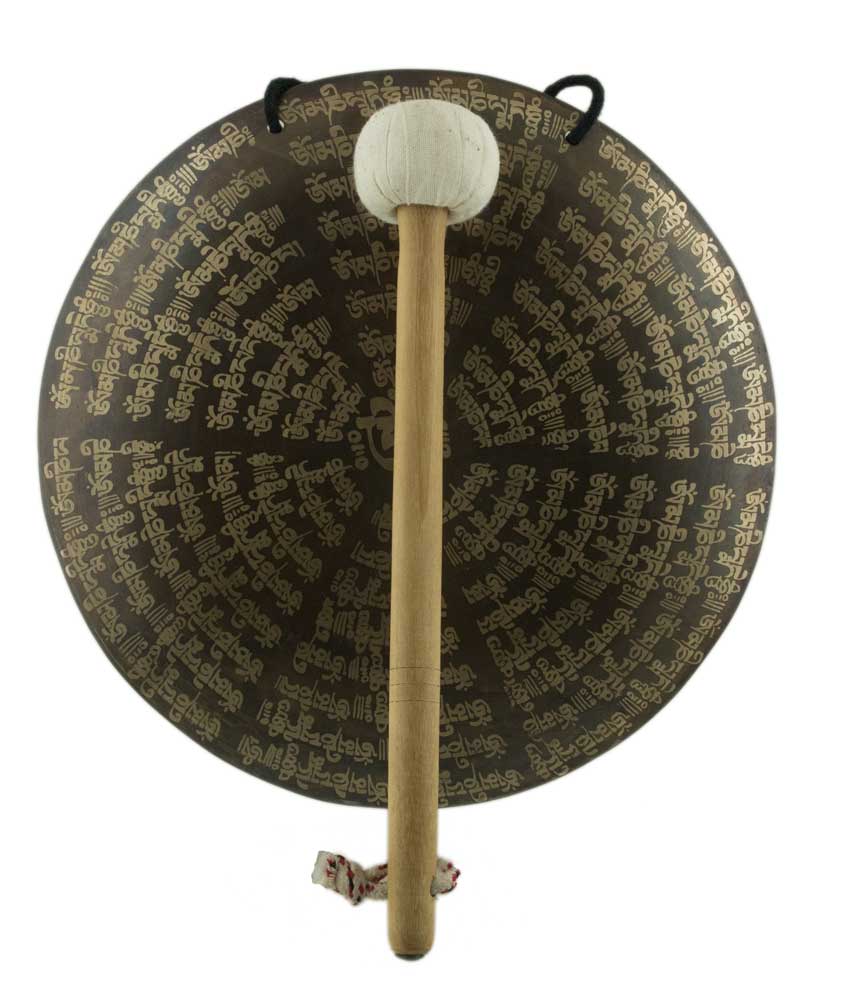 Gong Tibétain Bouddhiste OM Gravé avec Mailloche