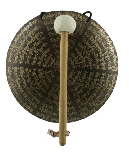 Gong Tibétain Bouddhiste OM Gravé avec Mailloche