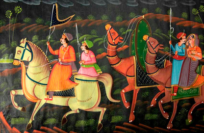 Peinture Moghole Indienne – Chasse Royale du Maharaja et de son Épouse