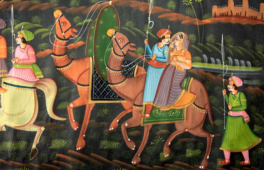 Peinture Moghole Indienne – Chasse Royale du Maharaja et de son Épouse