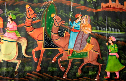 Peinture Moghole Indienne – Chasse Royale du Maharaja et de son Épouse