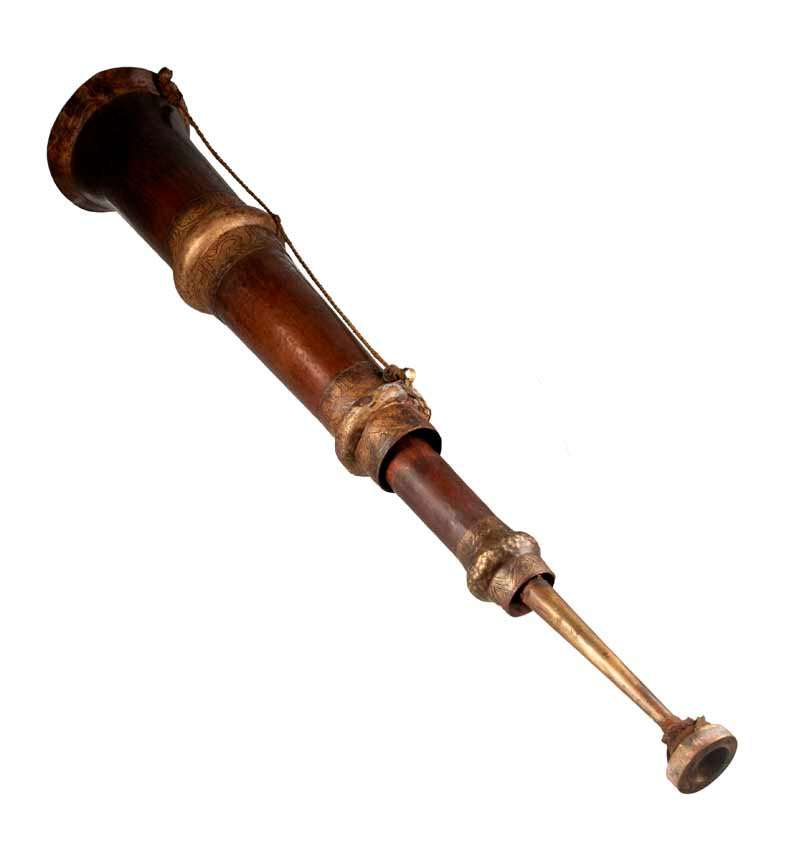 Ancienne trompe monastique tibétaine Dungchen en cuivre ciselé – Instrument rituel télescopique