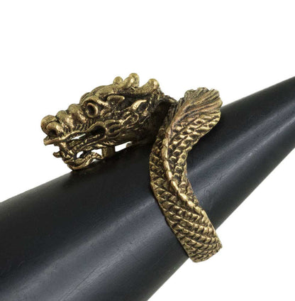 Bague Réglable Dragon Thaï en Laiton – Bijou Talisman de Puissance et de Richesse