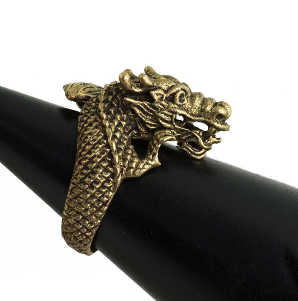Bague Réglable Dragon Thaï en Laiton – Bijou Talisman de Puissance et de Richesse