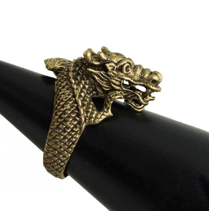 Bague Réglable Dragon Thaï en Laiton – Bijou Talisman de Puissance et de Richesse