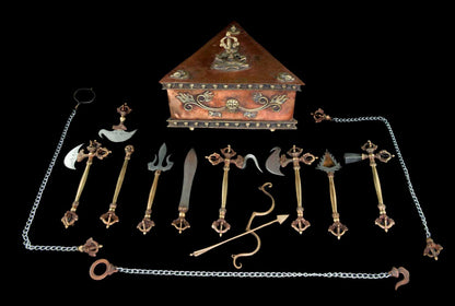 Set boîte de 13 outils de cérémonie bouddhiste tantrique – ensemble rituel complet avec coffret
