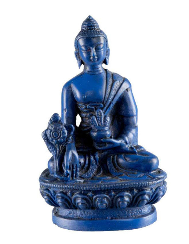 Statue Bouddha Médecine Bhaisajyaguru en Résine Bleue 11 cm – Artisanat Népalais