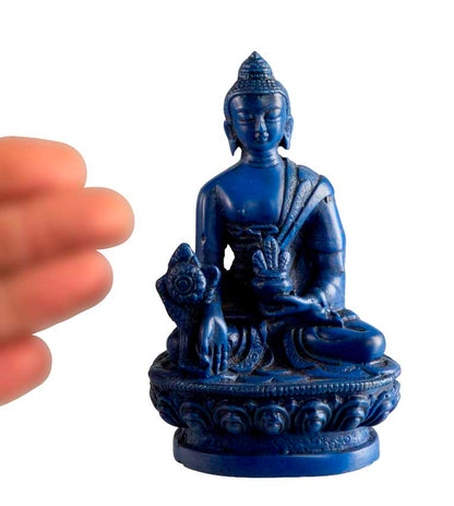 Statue Bouddha Médecine Bhaisajyaguru en Résine Bleue 11 cm – Artisanat Népalais