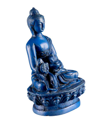 Statue Bouddha Médecine Bhaisajyaguru en Résine Bleue 11 cm – Artisanat Népalais