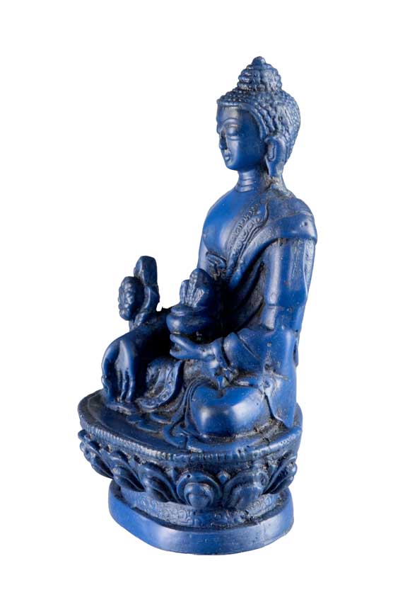 Statue Bouddha Médecine Bhaisajyaguru en Résine Bleue 11 cm – Artisanat Népalais