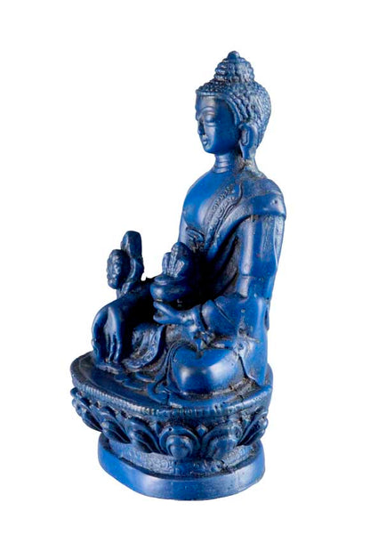 Statue Bouddha Médecine Bhaisajyaguru en Résine Bleue 11 cm – Artisanat Népalais