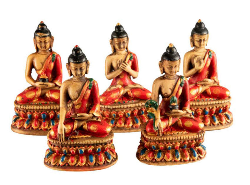Ensemble Cinq Bouddhas de Méditation Dhyani en Résine – Artisanat Népalais