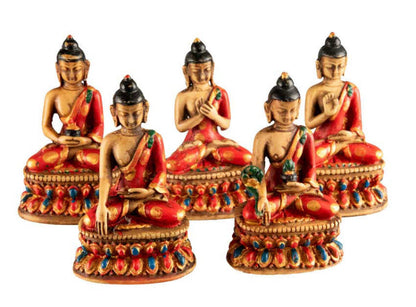 Ensemble Cinq Bouddhas de Méditation Dhyani en Résine – Artisanat Népalais