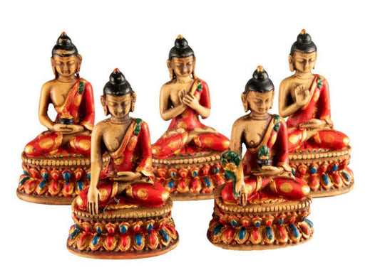 Ensemble Cinq Bouddhas de Méditation Dhyani en Résine – Artisanat Népalais