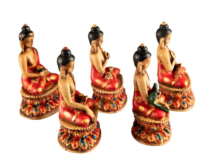 Ensemble Cinq Bouddhas de Méditation Dhyani en Résine – Artisanat Népalais