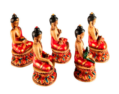 Ensemble Cinq Bouddhas de Méditation Dhyani en Résine – Artisanat Népalais