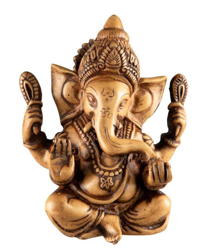Statue Ganesh Assis En Résine Beige – Artisanat Népalais