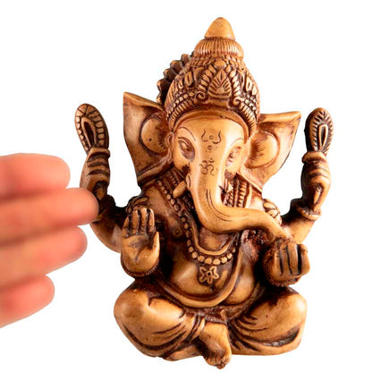 Statue Ganesh Assis En Résine Beige – Artisanat Népalais