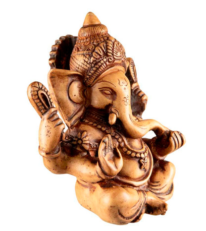 Statue Ganesh Assis En Résine Beige – Artisanat Népalais