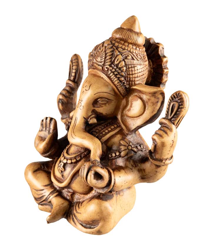 Statue Ganesh Assis En Résine Beige – Artisanat Népalais