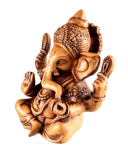 Statue Ganesh Assis En Résine Beige – Artisanat Népalais