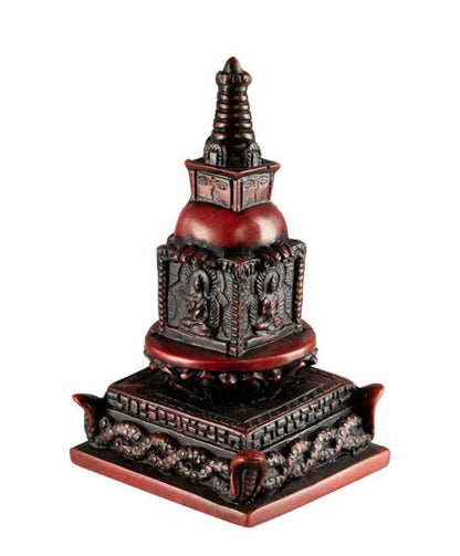 Stupa Tibétain En Résine Rouge – Décoration Bouddhiste Artisanale Du Népal