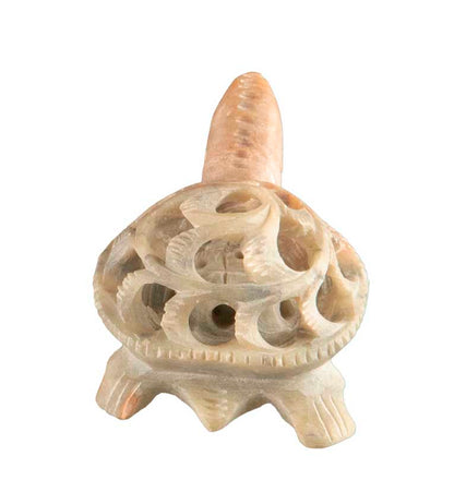 Tortue Ajourée En Stéatite – Sculpture Artisanale Avec Tortue Miniature En Inde