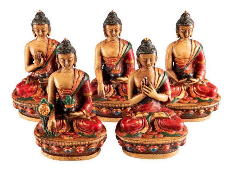 Ensemble Cinq Bouddhas de Sagesse Dhyani en Résine – Artisanat Népalais