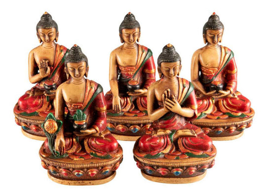 Ensemble Cinq Bouddhas de Sagesse Dhyani en Résine – Artisanat Népalais