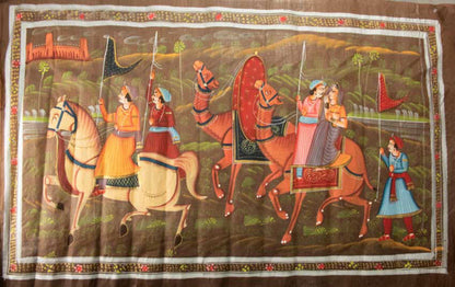 Peinture Moghole Indienne – Chasse Royale du Maharaja et de son Épouse