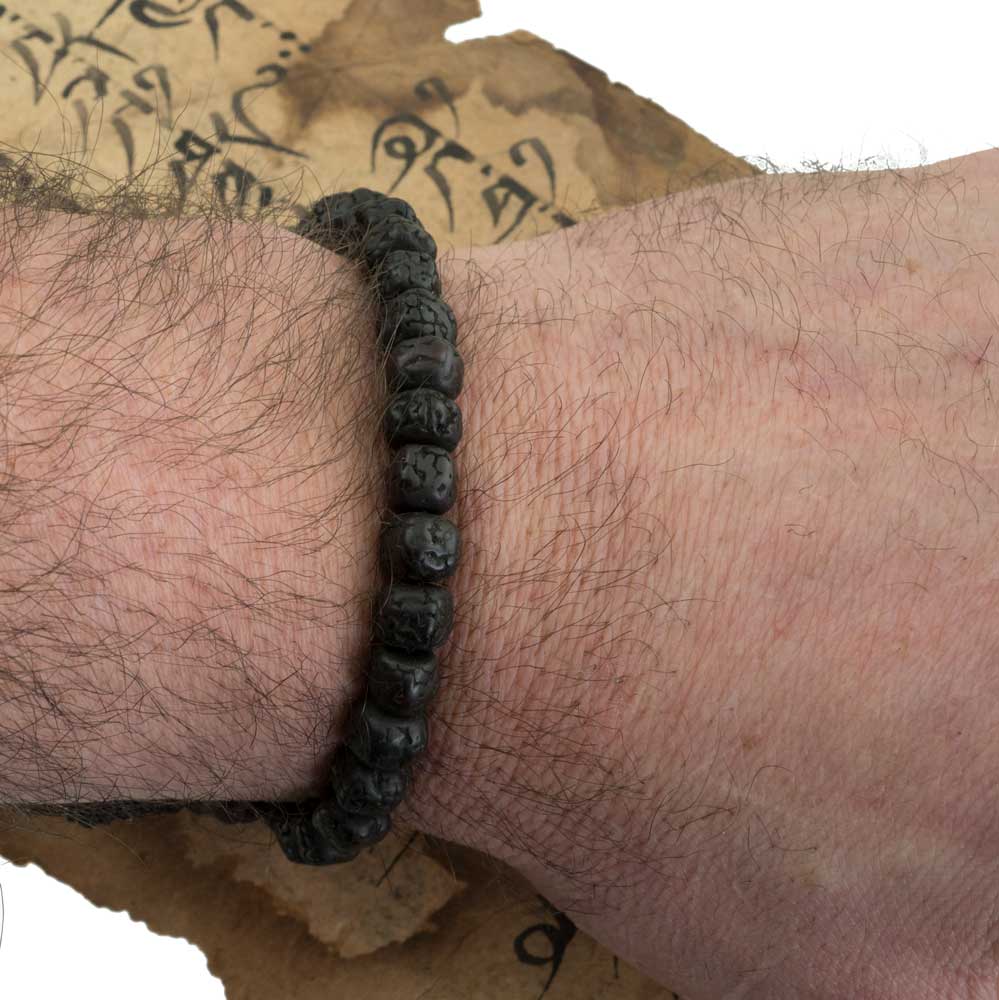 Bracelet Tibétain En Graines De Rudraksha – Finition Antique Ajustable