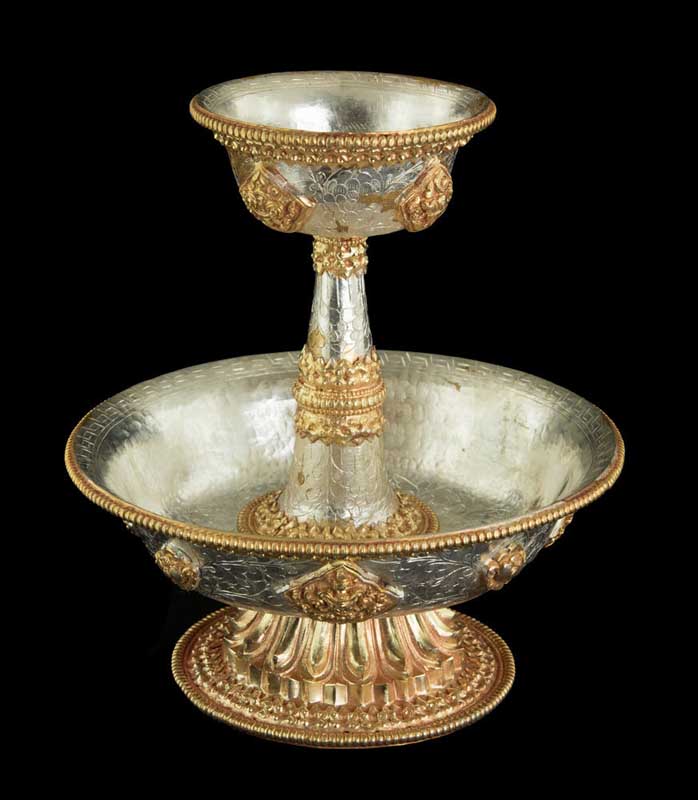 Serkyem tibétain en cuivre – Set d'offrandes rituelles bouddhistes qualité muséale