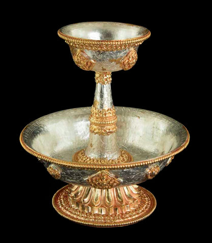 Serkyem tibétain en cuivre – Set d'offrandes rituelles bouddhistes qualité muséale