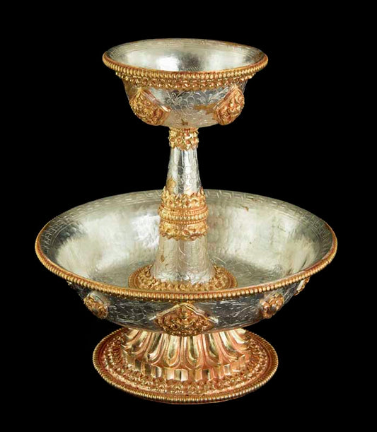 Serkyem tibétain en cuivre – Set d'offrandes rituelles bouddhistes qualité muséale