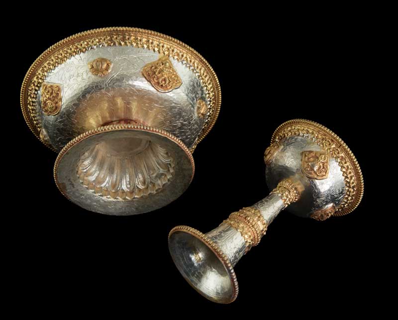 Serkyem tibétain en cuivre – Set d'offrandes rituelles bouddhistes qualité muséale