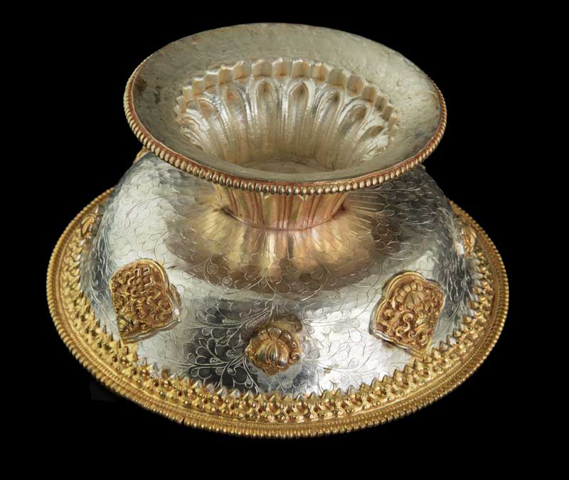 Serkyem tibétain en cuivre – Set d'offrandes rituelles bouddhistes qualité muséale