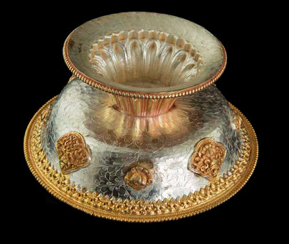 Serkyem tibétain en cuivre – Set d'offrandes rituelles bouddhistes qualité muséale