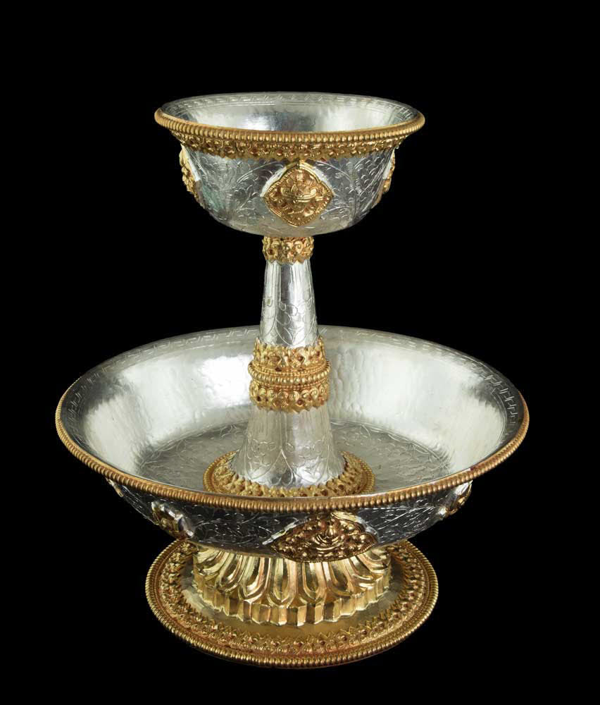 Serkyem tibétain en cuivre – Set d'offrandes rituelles bouddhistes qualité monastique
