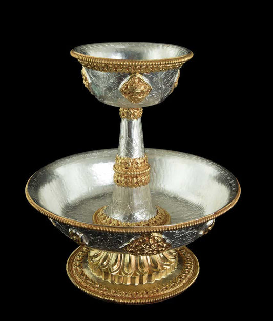 Serkyem tibétain en cuivre – Set d'offrandes rituelles bouddhistes qualité monastique