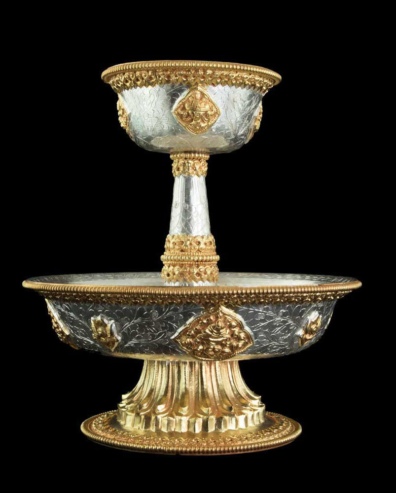 Serkyem tibétain en cuivre – Set d'offrandes rituelles bouddhistes qualité monastique