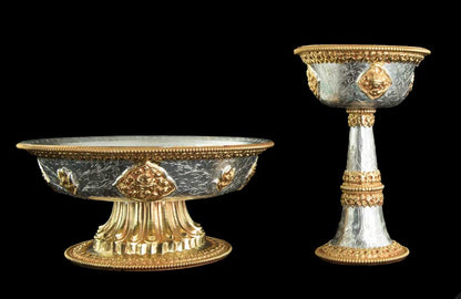 Serkyem tibétain en cuivre – Set d'offrandes rituelles bouddhistes qualité monastique