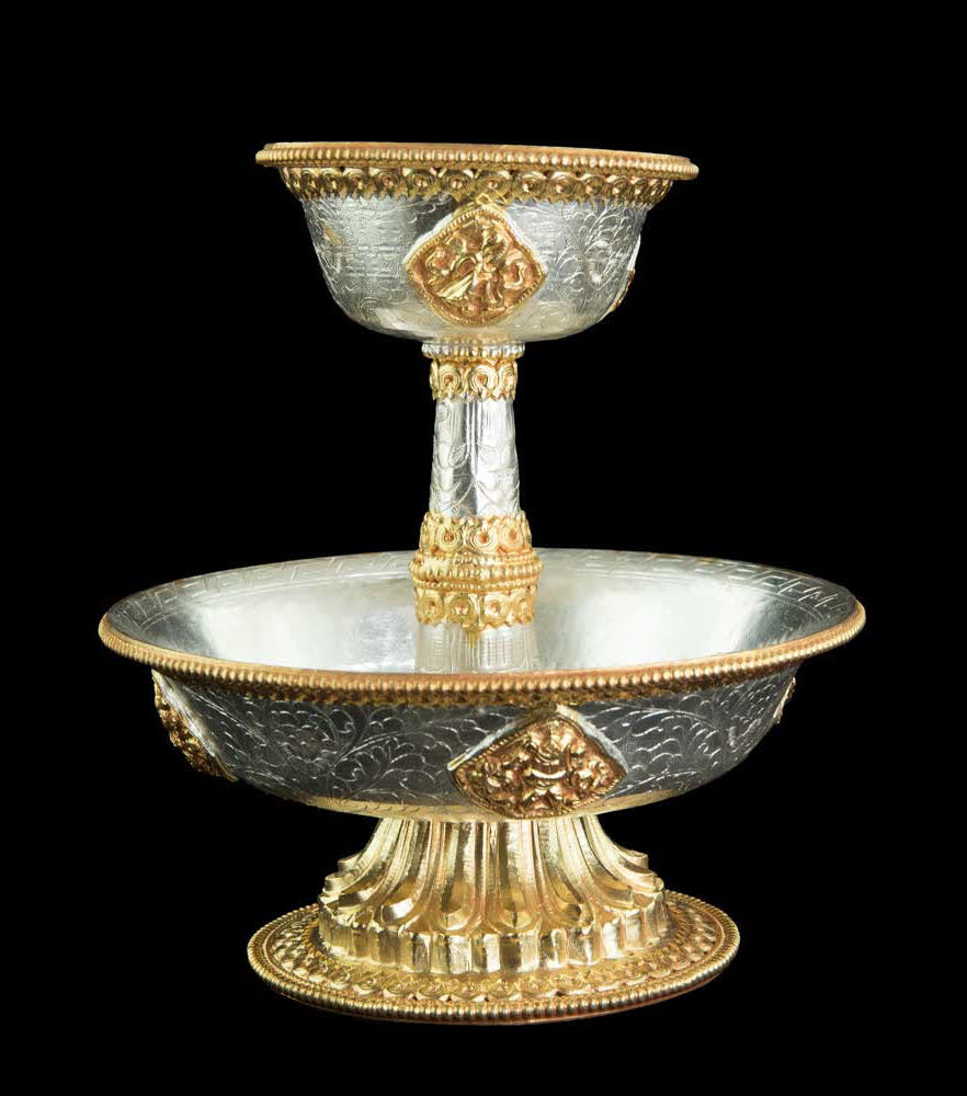 Serkyem tibétain en cuivre – Set d'offrandes rituelles bouddhistes qualité monastère