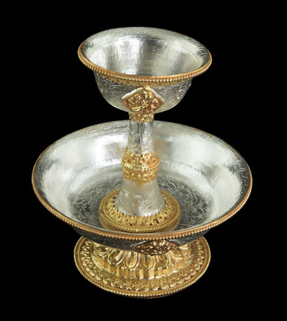 Serkyem tibétain en cuivre – Set d'offrandes rituelles bouddhistes qualité monastère