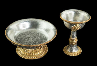 Serkyem tibétain en cuivre – Set d'offrandes rituelles bouddhistes qualité monastère