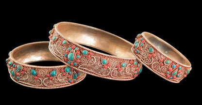Set D’Offrande Du Mandala Tibétain En Cuivre Doré Et Filigrané – Pièce Exceptionnelle Qualité Monastère