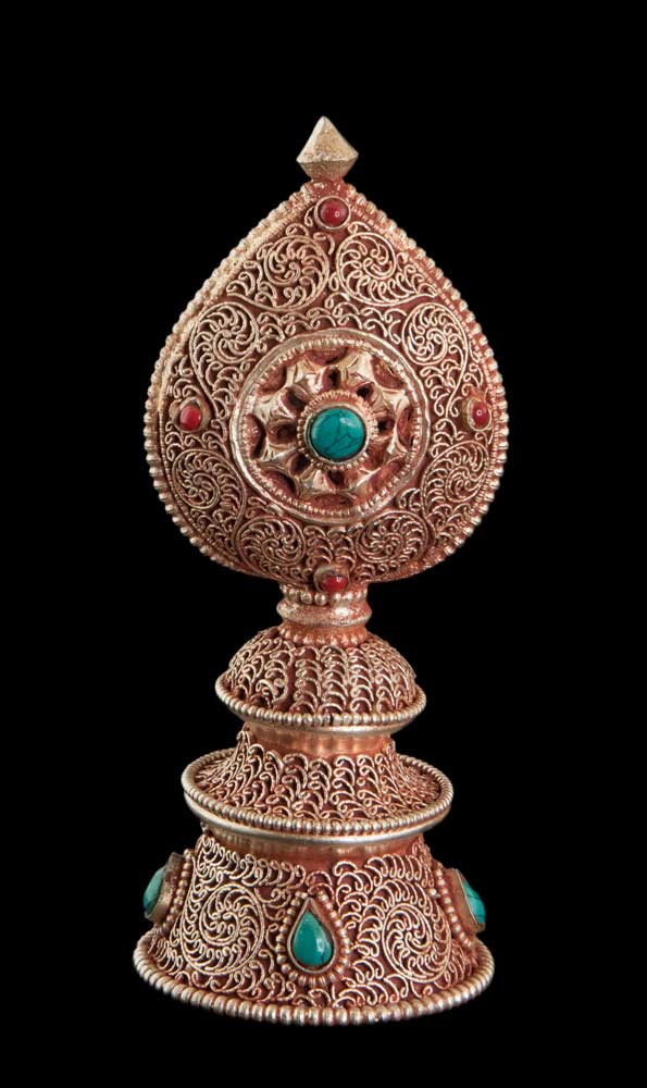 Set D’Offrande Du Mandala Tibétain En Cuivre Doré Et Filigrané – Pièce Exceptionnelle Qualité Monastère