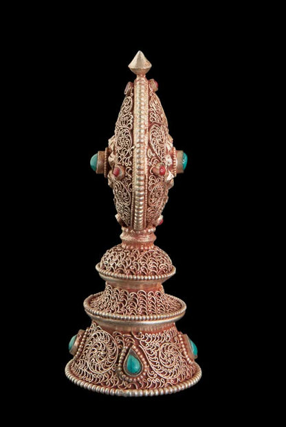 Set D’Offrande Du Mandala Tibétain En Cuivre Doré Et Filigrané – Pièce Exceptionnelle Qualité Monastère