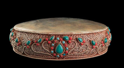 Set D’Offrande Du Mandala Tibétain En Cuivre Doré Et Filigrané – Pièce Exceptionnelle Qualité Monastère