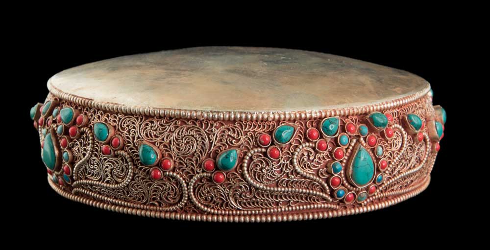 Set D’Offrande Du Mandala Tibétain En Cuivre Doré Et Filigrané – Pièce Exceptionnelle Qualité Monastère