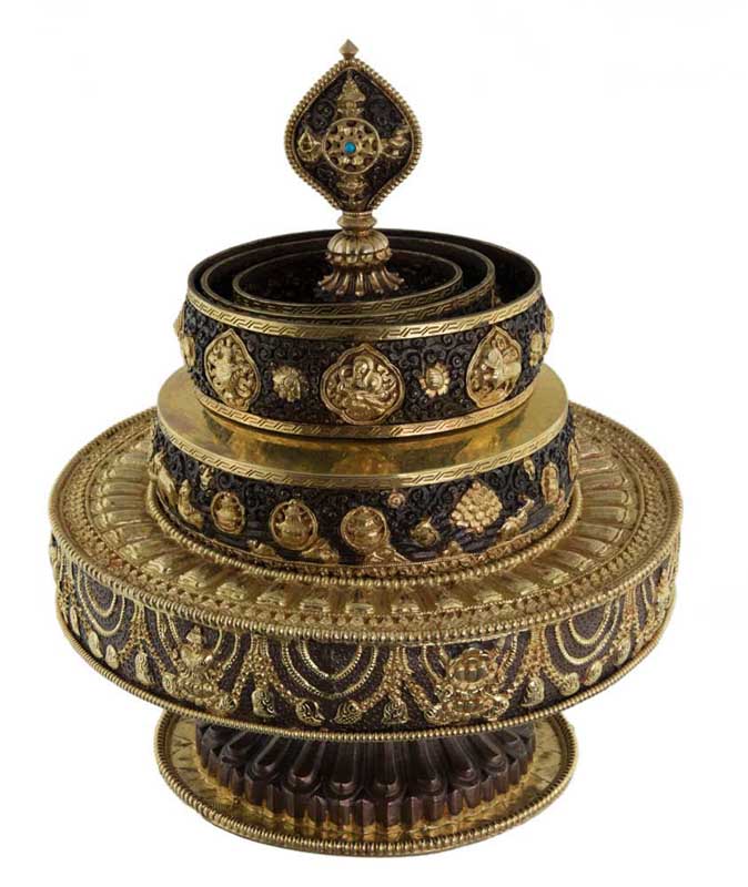 Set D’Offrandes Au Mandala Tibétain En Cuivre Filigrané – Qualité Monastère